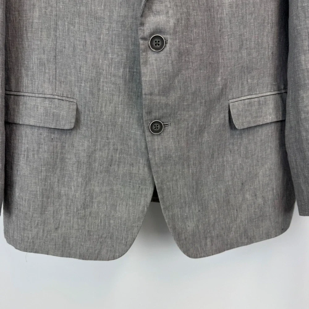 Tommy Hilfiger Mens Grey Linen 2-Button Blazer Sport Coat Size 44 Short